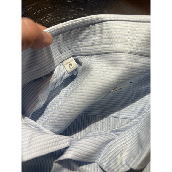 Brioni Men's Dress Shirt Blue/White Striped Silk Cotton Long Sleeve Button Up - Picture 6 of 16